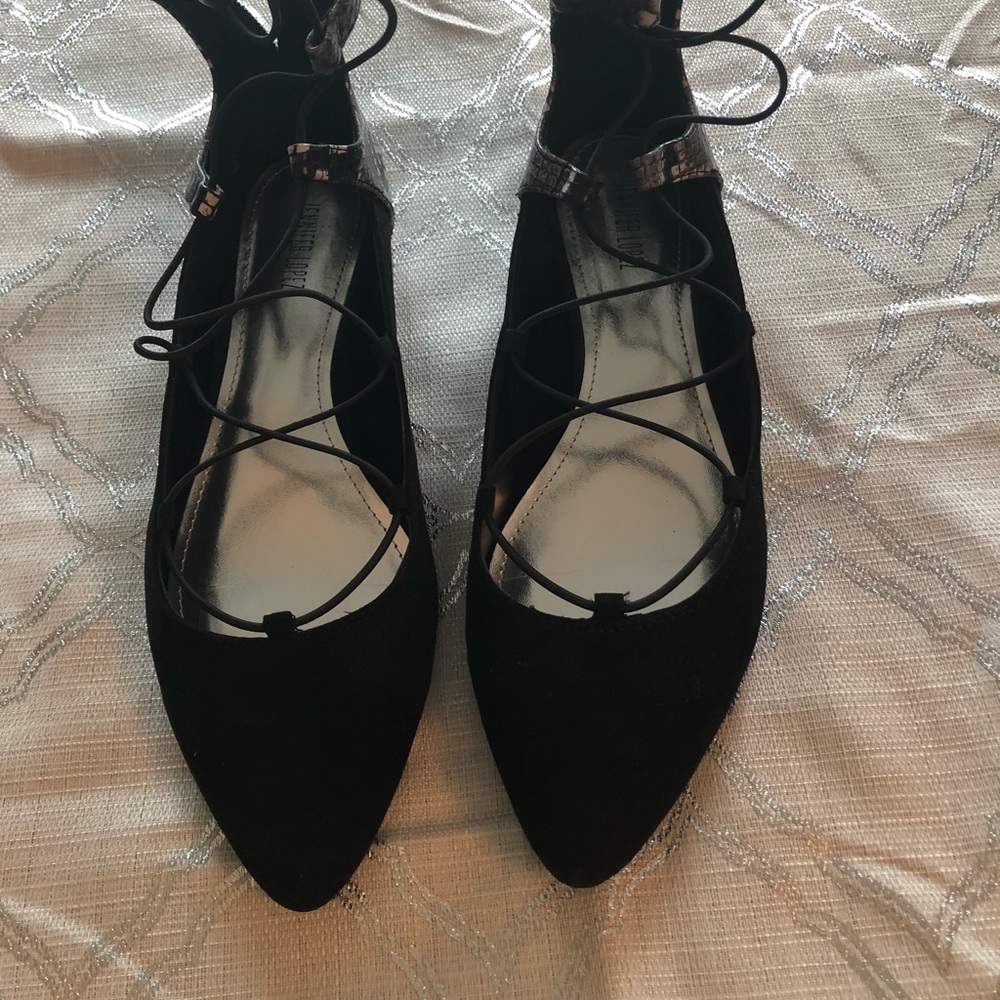 Black Snakeskin Flats